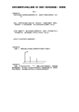 北师大版数学九年级上册第5章《投影》同步检测试题1附答案.docx