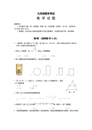 北师大版初中测试卷2、九年级上期末考试数学试题及答案.docx