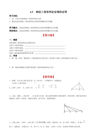 北师大版初中数学九上同步学案-4.5 相似三角形判定定理的证明.docx