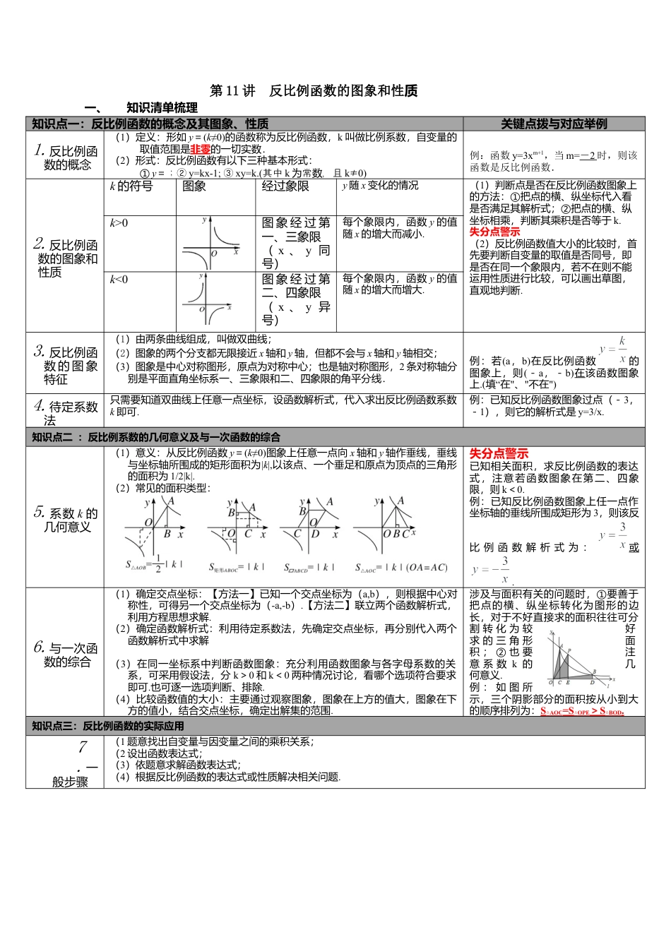 北师大版九下中考知识点-第11讲 反比例函数.docx_第1页