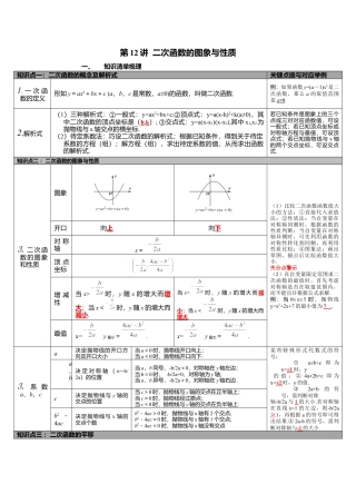 北师大版九下中考知识点-第12讲 二次函数的图象与性质.docx