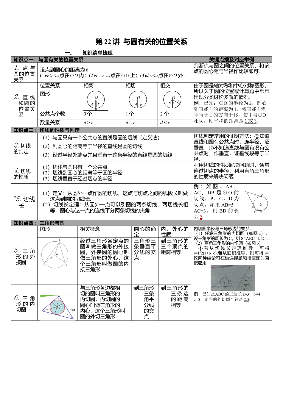 北师大版九下中考知识点-第22讲 与圆有关的位置关系.docx_第1页