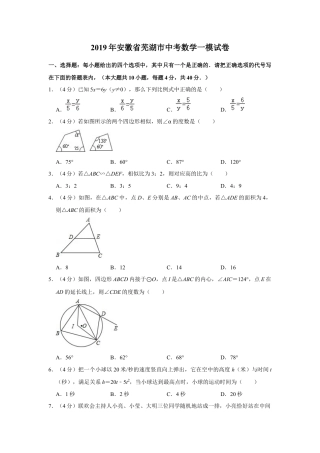 历年真题：2019年安徽省芜湖市中考数学一模试卷.docx