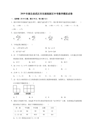 历年真题：2019年湖北省武汉市东湖高新区中考数学模拟试卷（含答案解析）.docx