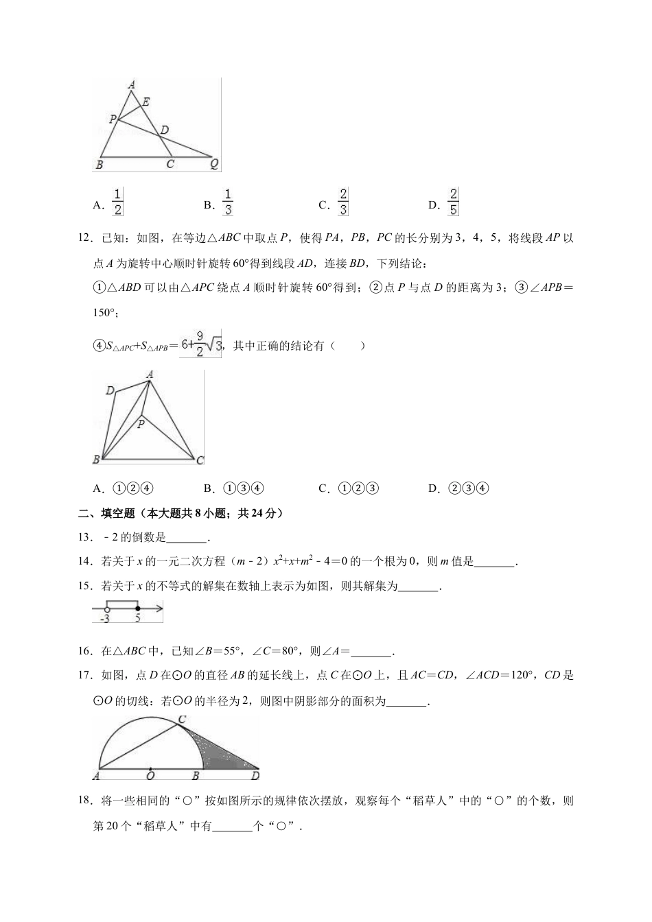 历年真题：2019年湖南省邵阳市城步县中考数学模拟试卷（一）含答案解析.docx_第3页