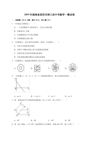 历年真题：2019年湖南省邵阳市洞口县中考数学一模试卷（含答案解析）.docx