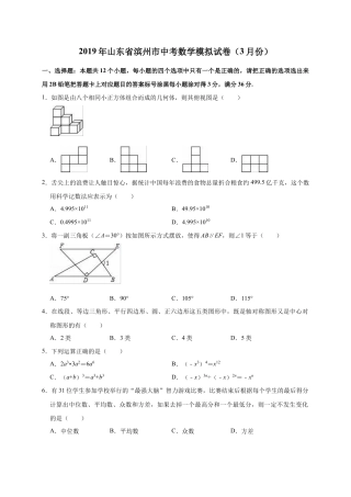 历年真题：2019年山东省滨州市中考数学模拟试卷（3月）（含答案解析）.docx