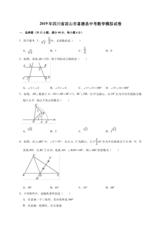 历年真题：2019年四川省凉山市喜德县中考数学模拟试卷（含答案解析）.docx