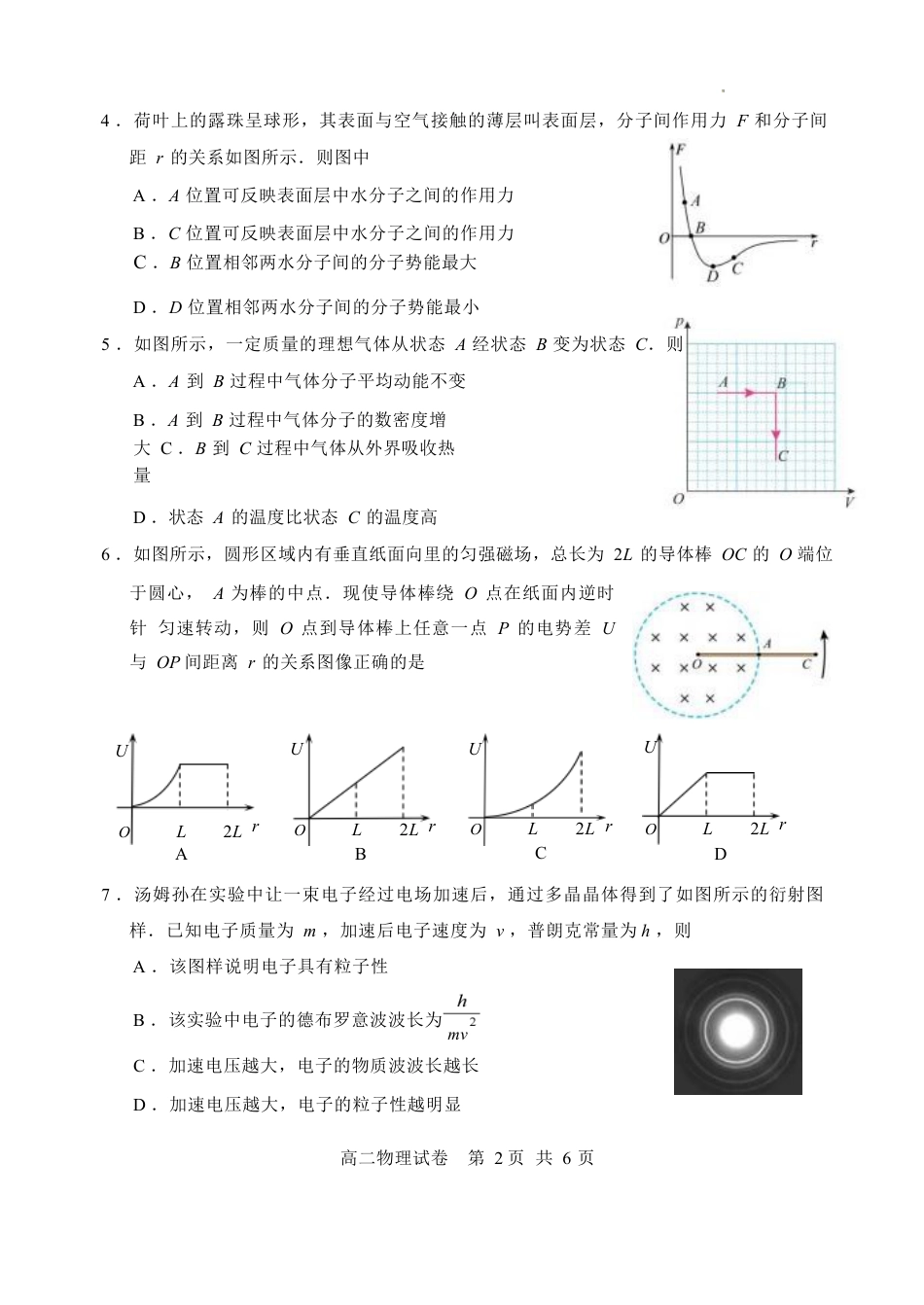 江苏省苏州市2023-2024学年高二年级下学期学业质量阳光指标调研卷暨6月期末考试 物理_物理试卷.docx_第2页