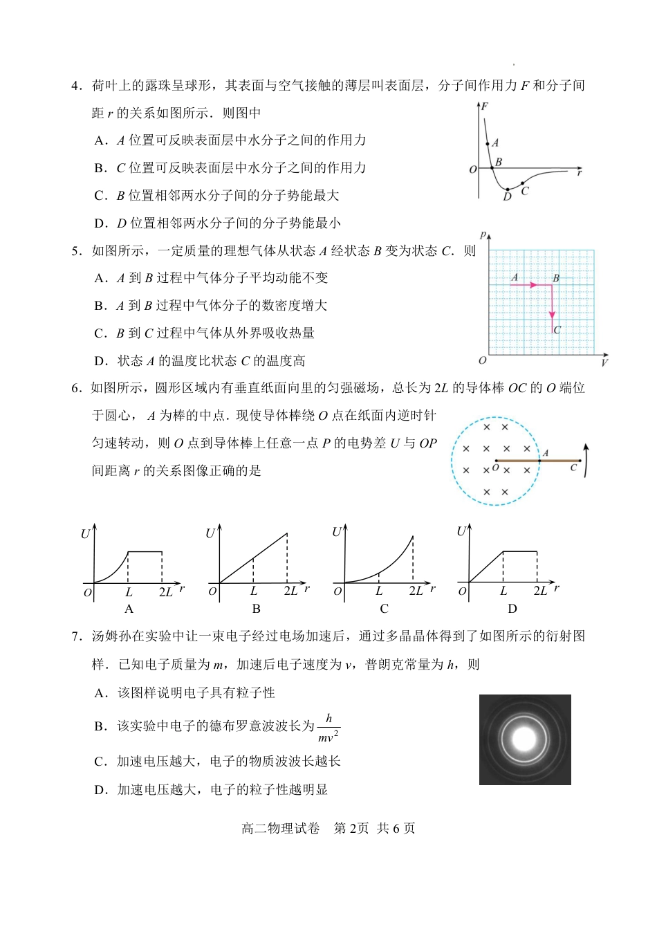 江苏省苏州市2023-2024学年高二年级下学期学业质量阳光指标调研卷暨6月期末考试 物理_物理试卷.pdf_第2页