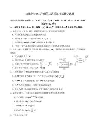 江苏省盐城中学2025届高三第三次模拟考试  化学试题.pdf