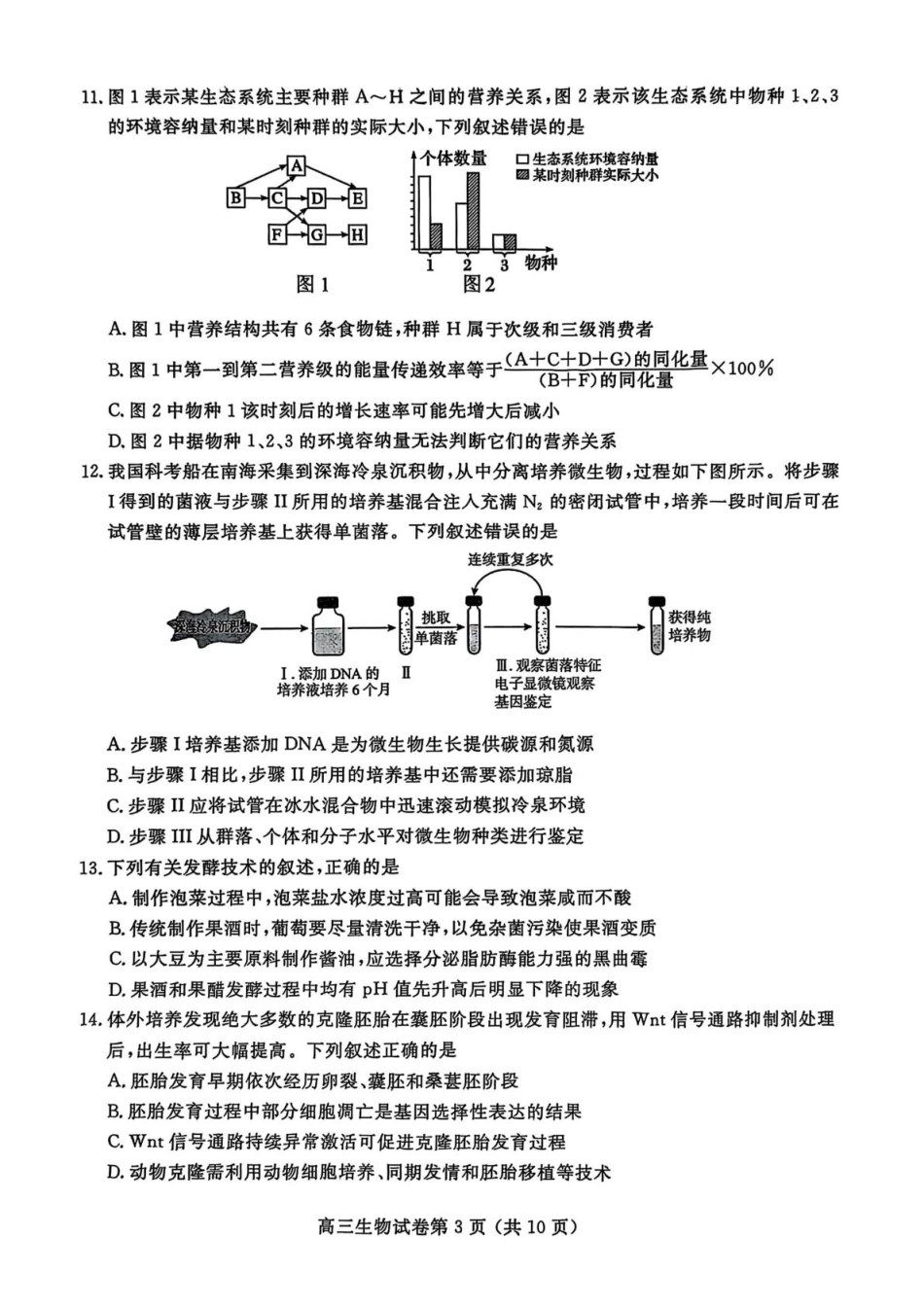 江苏省盐城市、盐城市2024-2025学年高三下学期第二次模拟考试生物试题（PDF版，无答案）.pdf_第3页
