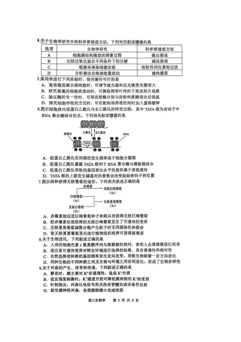 2025届江苏省苏锡常镇四市高三下学期教学情况调（一）（一模）生物.pdf_第2页