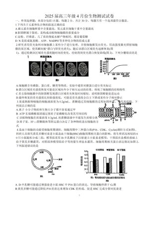 江苏省 南通海安中学、南京金陵中学、宿迁中学2025届高三下学期4月份月考_【生物试题+标答】海安金陵宿迁25下4月.pdf
