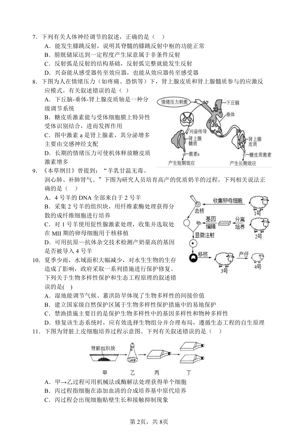 江苏省淮安市十校2024-2025学年高三上学期第一次联考试题 生物 PDF版含答案（可编辑）.pdf_第2页