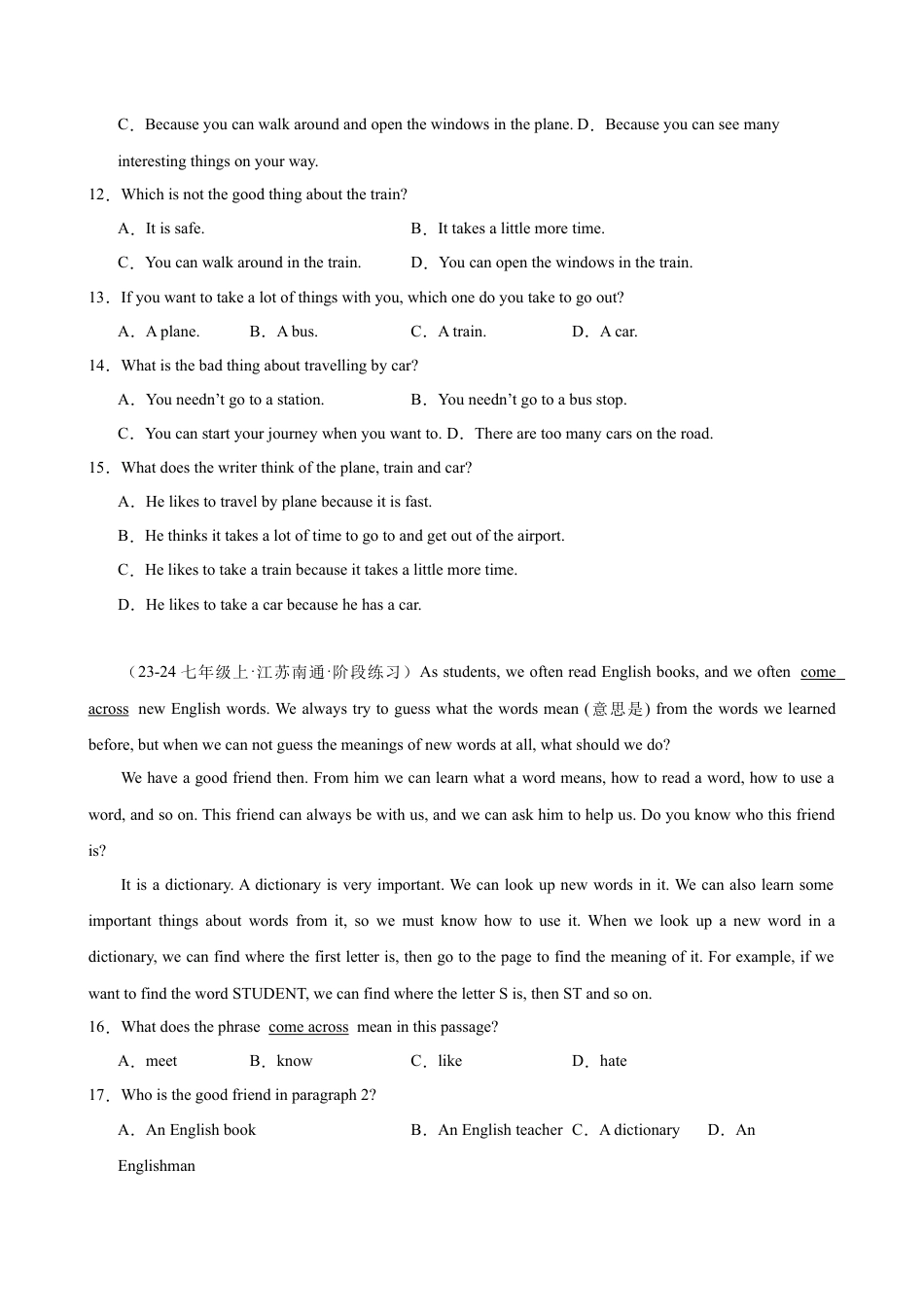 英语七年级上第一次月考复习之阅读理解20篇(江苏名校真题).docx_第3页