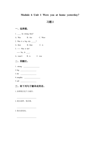 外研版英语四年级下-Module 6 Unit 2 Was it a big city then 习题2.doc