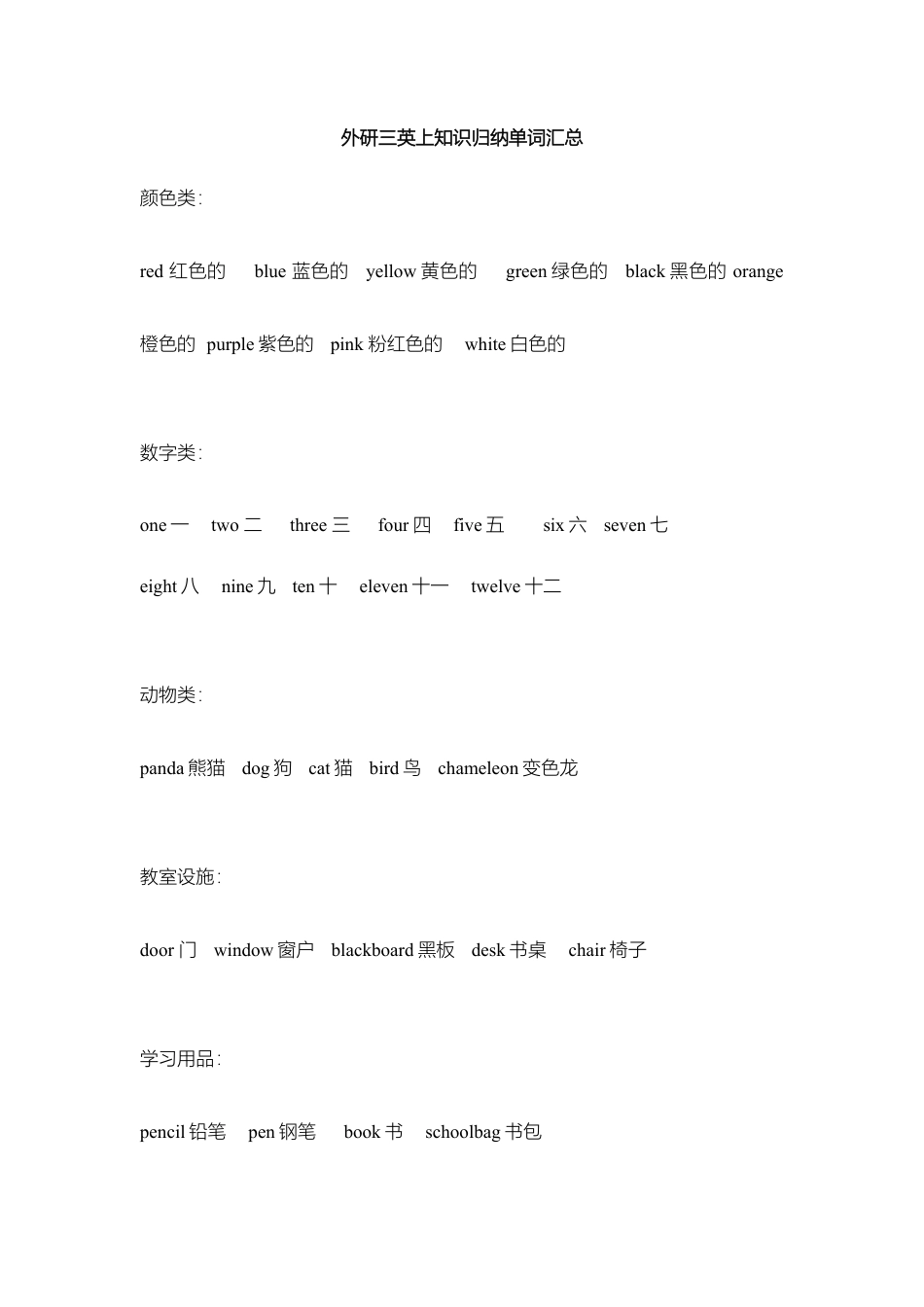 外研小学英语三起点3上 单词句子汇总.doc_第1页