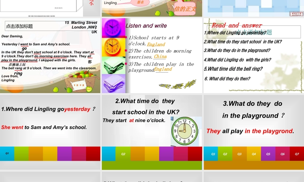 外研版小学英语课件-8Unit 2 Yesterday i went to Sam and Amy's school..ppt