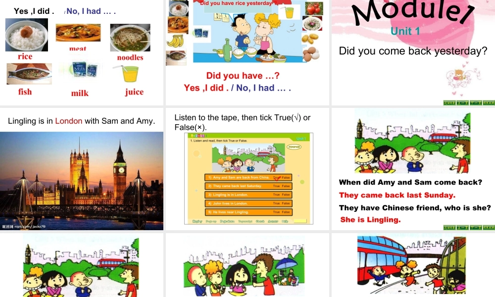 外研版小学英语课件-M1U1 Did you come back yesterday课件.ppt