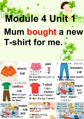 外研版小学英语课件-M4U1 Mum bought a new T-shirt for me.课件.ppt