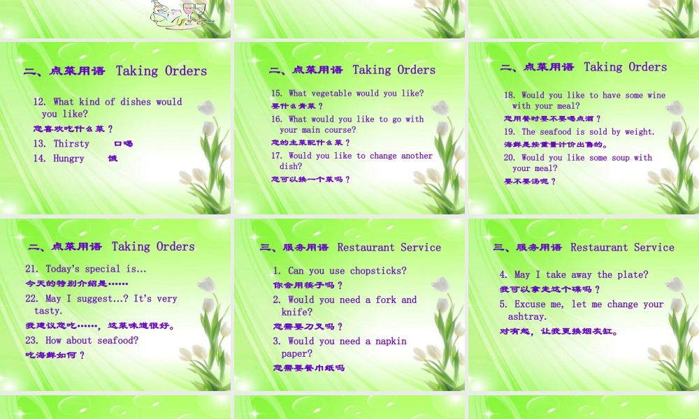 外研版小学英语课件-Module 1 Unit 2 What do you want to eat.餐厅英语.ppt