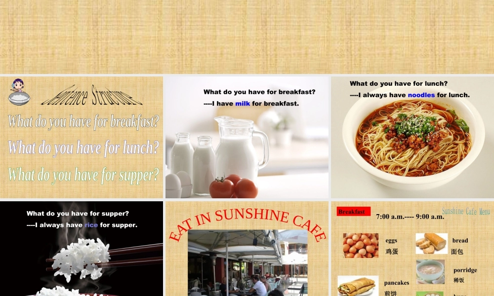 外研版小学英语课件-Module 3 Unit 1 She had eggs and sausages--询问他人三餐吃了什么.ppt