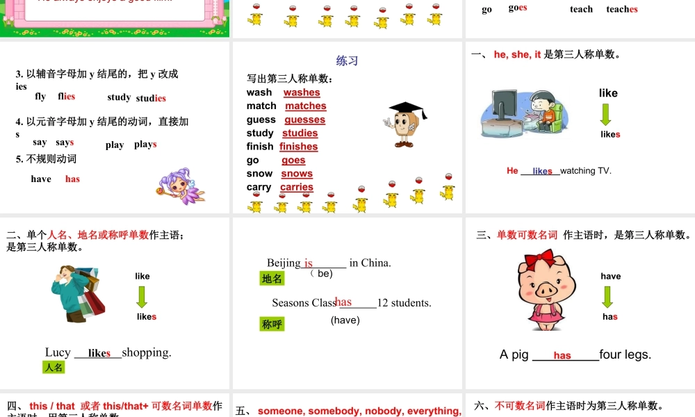 外研版小学英语课件-Module 4 Unit 2 Does LingLing like oranges--第三人称单数.ppt