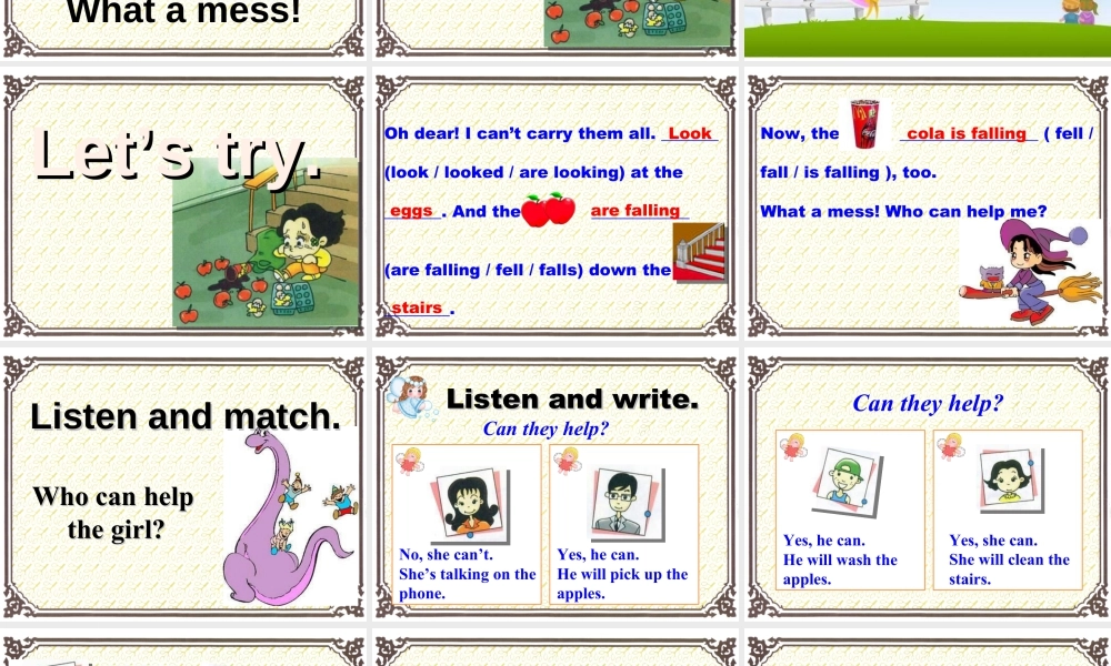 外研版小学英语课件-Module 4 Unit 2 The apples are falling down the stairs. 课件2.ppt