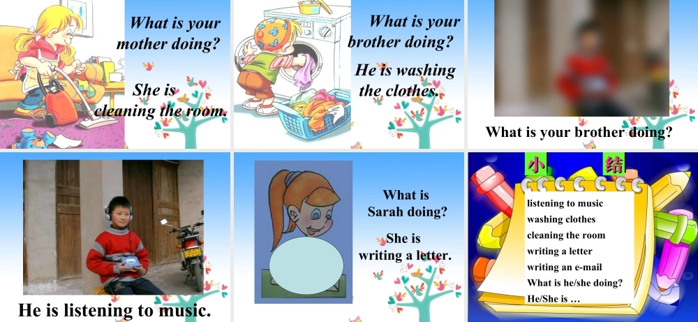 外研版小学英语课件-Module 4 Unit 2 The apples are falling down the stairs---What are you doing句型操练.ppt