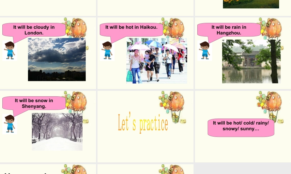 外研版小学英语课件-Module 4 Unit 2 Will it be hot in Haikou 天气演练.ppt