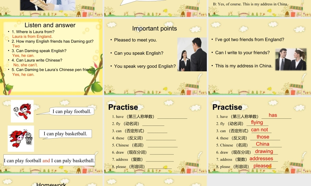 外研版小学英语课件-Module 5 Unit 1 Can you be my Chinese pen friend. 课件.ppt