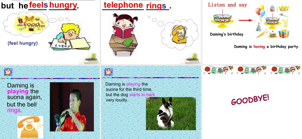 外研版小学英语课件-Module 5 Unit 1 He is playing the suona, but the phone rings. 课件2.ppt
