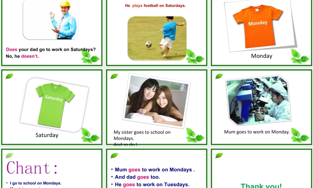 外研版小学英语课件-Module 5 Unit 2 Does your mum go to work on Saturdays 课件3.ppt