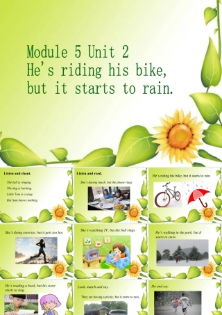 外研版小学英语课件-Module 5 Unit 2 He's riding his bike, but it starts to rain. 课件1.ppt