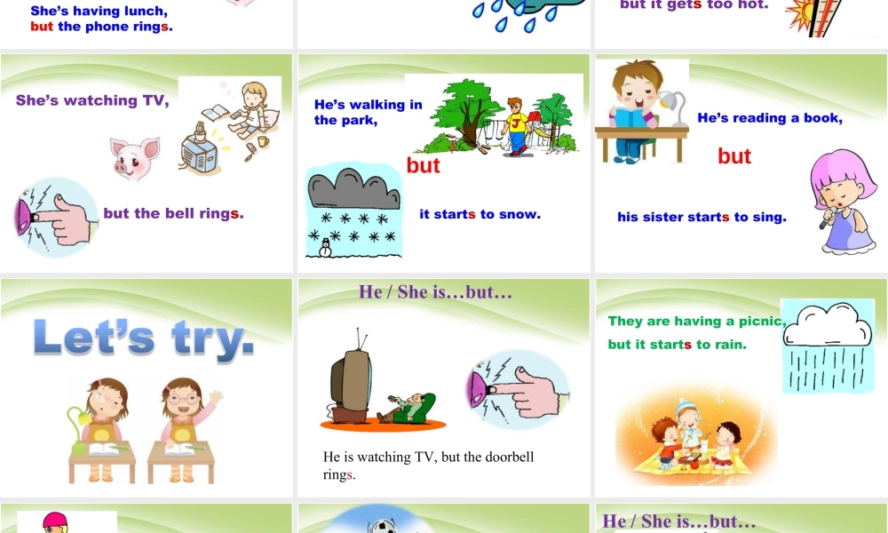 外研版小学英语课件-Module 5 Unit 2 He's riding his bike, but it starts to rain. 课件2.ppt