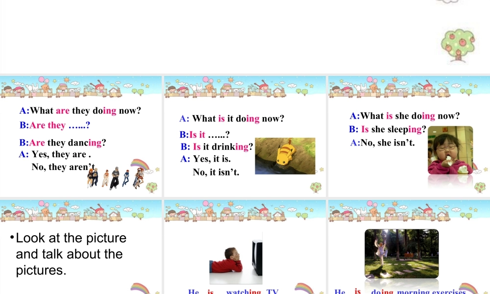 外研版小学英语课件-Module 5 Unit 2 He's riding his bike, but it starts to rain.--现在进行时图话练习.ppt