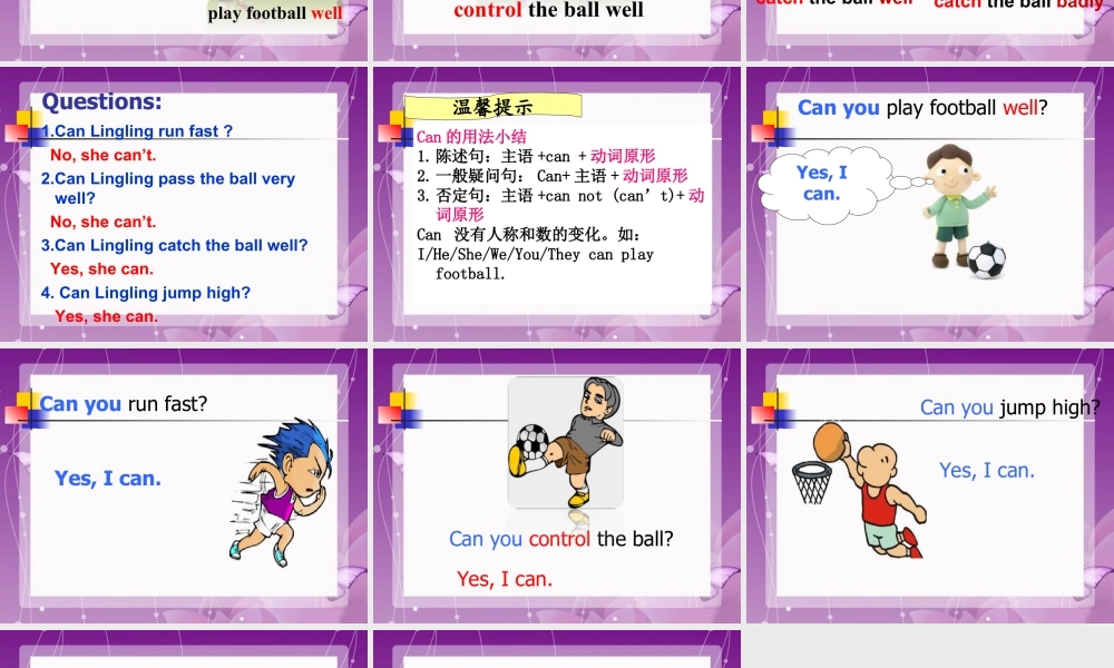 外研版小学英语课件-Module 6 Unit 1 You can play football wel.ppt