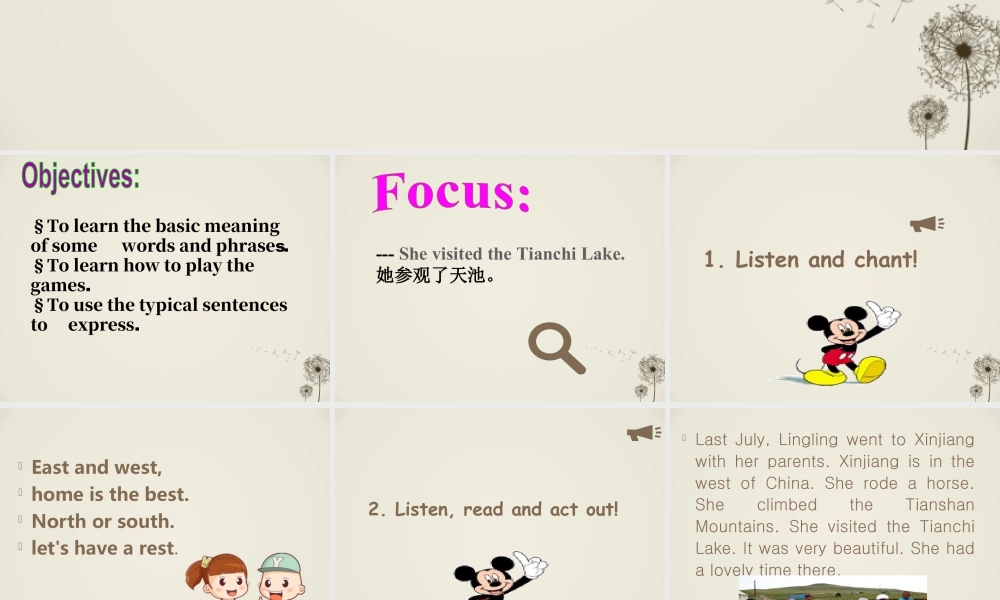 外研版小学英语课件-Module 6 Unit 2 She visited the Tianchi Lake 课件2.ppt