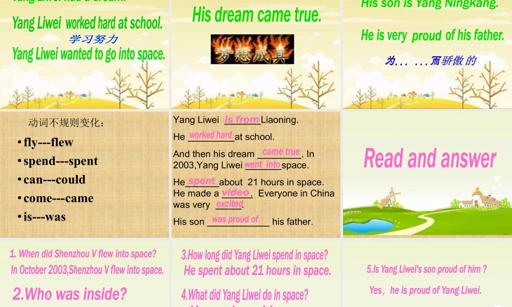 外研版小学英语课件-Module 7 Unit 1 He spent about twenty-one hours in space. 课件1.ppt