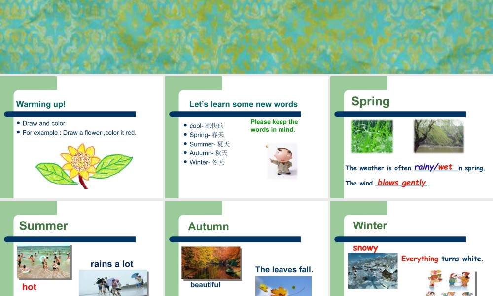 外研版小学英语课件-Module 7 Unit 1 We fly kites in spring--Spring is warm and nice.ppt