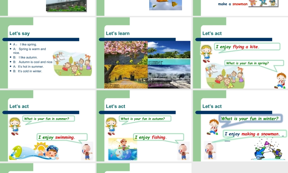 外研版小学英语课件-Module 7 Unit 1 We fly kites in spring--Spring is warm and nice.ppt