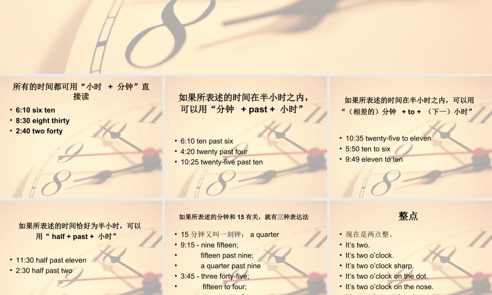 外研版小学英语课件-Module 7 Unit 2 I'll be home at seven o'clock--关于时间知识点.ppt