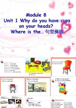 外研版小学英语课件-Module 8 Unit 1 Why do you have cups on your heads--Where is the...句型操练.ppt