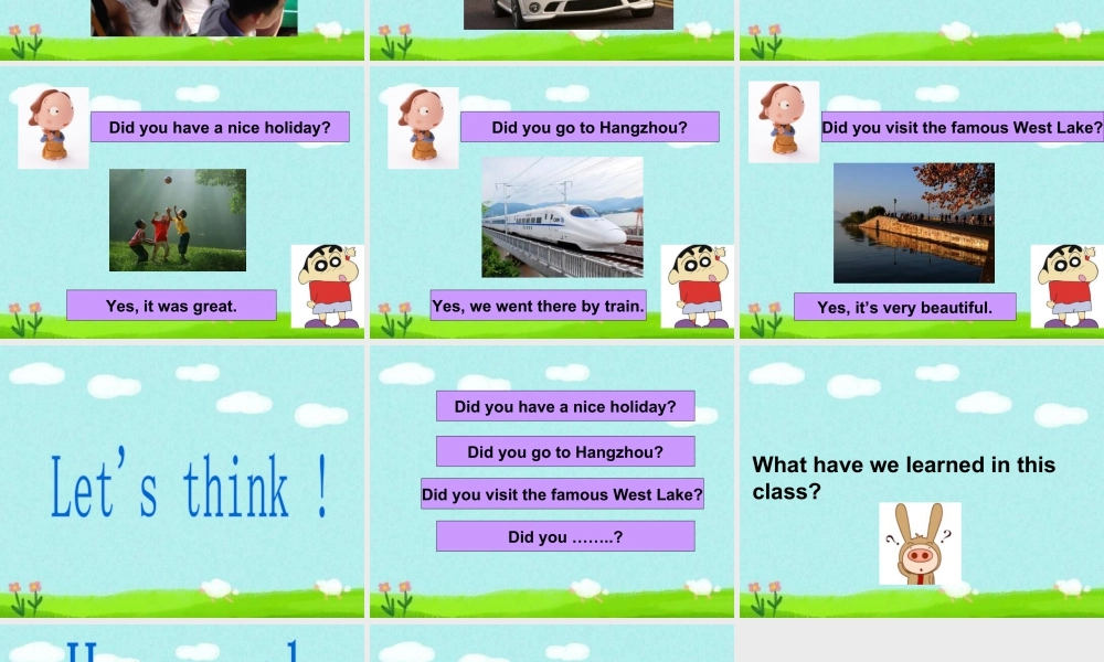 外研版小学英语课件-Module 9 Unit 2 Did you have a nice holiday 句型演练.ppt