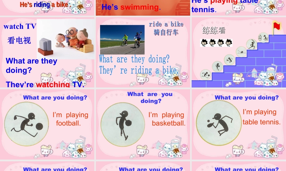 外研版小学英语课件-Module 9 Unit 2 Wishing you happiness every day---what are you doing 句型操练.ppt