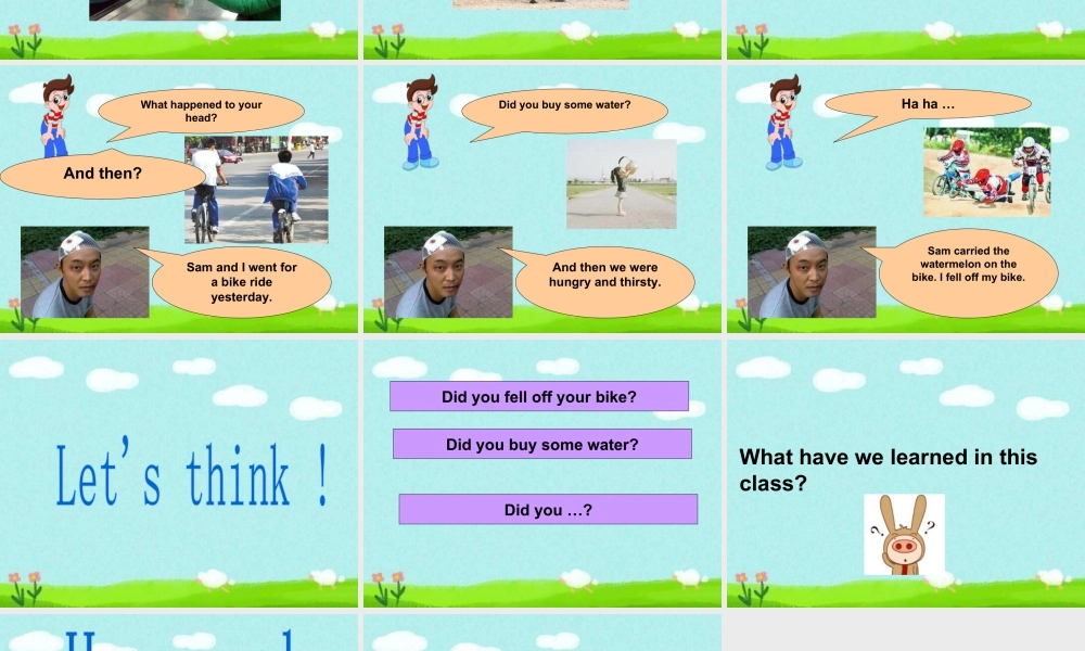 外研版小学英语课件-Module 10 Unit 1 Did you fall off your bike句型操练.ppt