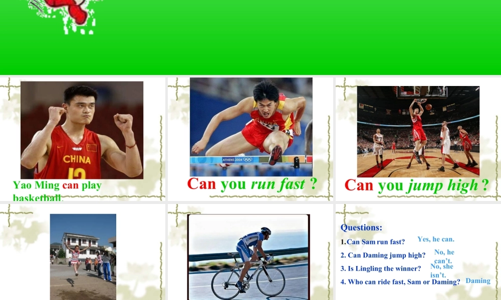 外研版小学英语课件-Unit 1 Can you run fast 课件2.ppt