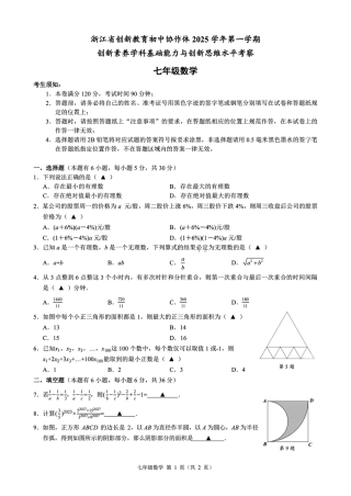 浙江省创新教育初中协作体创新素养综合考察七年级数学一试试卷.pdf