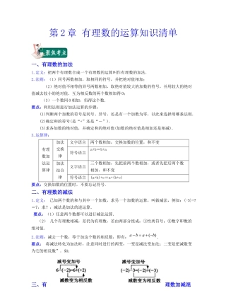 浙教版数学七年级上-第2章 有理数的运算（知识清单）-（浙教版）.docx